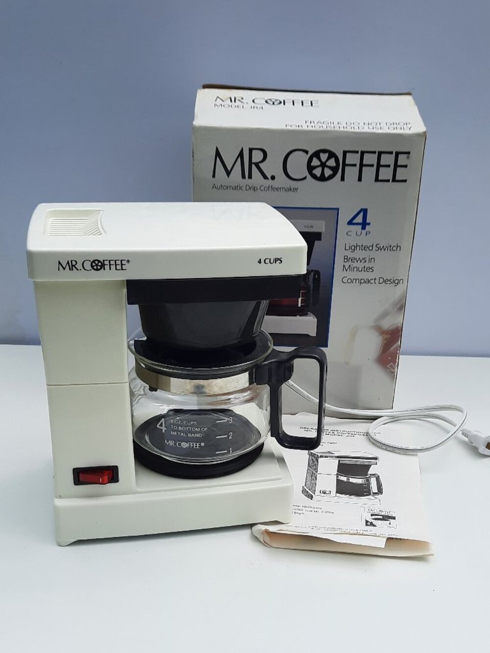 Mr. Coffee Brewer 4 Cup Automatic Drip JR-4 Coffee Maker Machine Classic White
